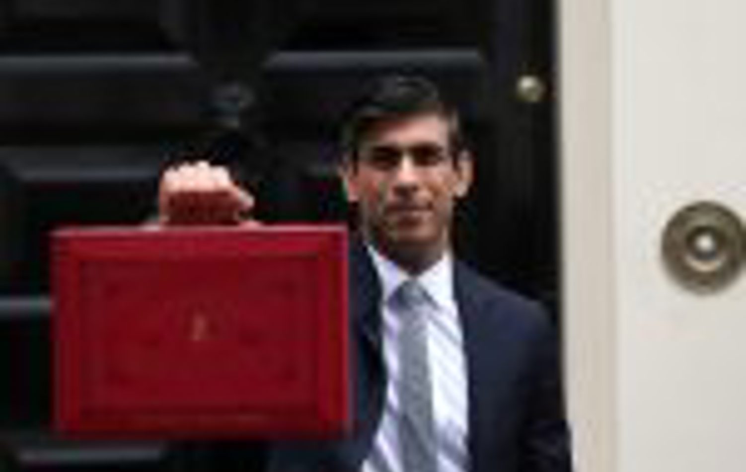 Rishi Sunak holding a red briefcase outside of 10 Downing Street