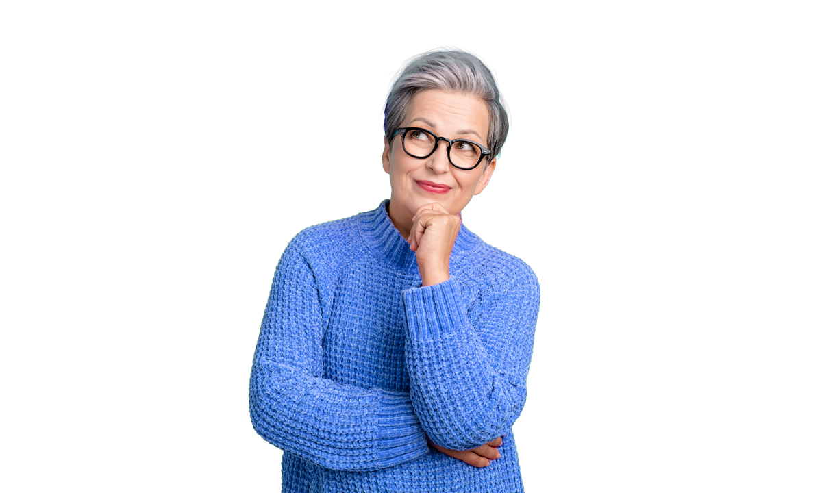 Person wearing glasses and a blue top